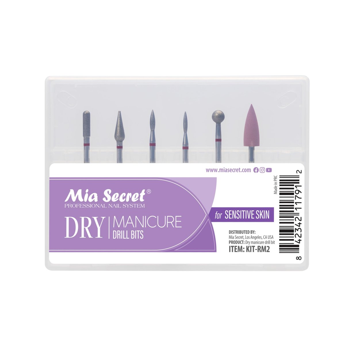 6-Piece Dry Manicure Drill Bits Set - Mia Secret Professional Nail Bits for Sensitive Skin, Made in USA Avelisse