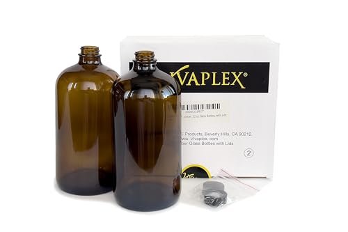 Vivaplex 32 oz Amber Glass Bottles with Lids (2-Pack) – Perfect for Skin Care Tools, Essential Oils & More Avelisse