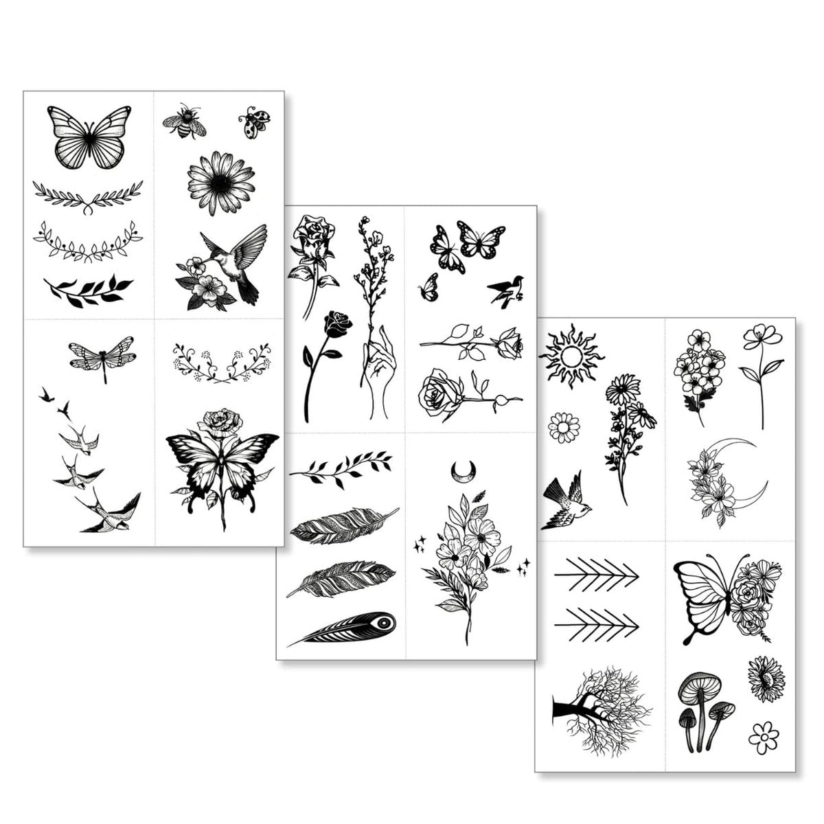 One Grace Mini Nature Temporary Tattoos - Realistic Long Lasting Waterproof Tiny Tattoos - Black and White Butterflies Bird Flower Rose Tree Branch Boho Small Tattoos for Women and Men Avelisse