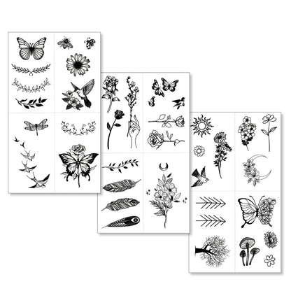 One Grace Mini Nature Temporary Tattoos - Realistic Long Lasting Waterproof Tiny Tattoos - Black and White Butterflies Bird Flower Rose Tree Branch Boho Small Tattoos for Women and Men Avelisse