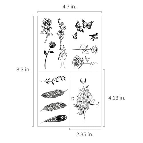 One Grace Mini Nature Temporary Tattoos - Realistic Long Lasting Waterproof Tiny Tattoos - Black and White Butterflies Bird Flower Rose Tree Branch Boho Small Tattoos for Women and Men Avelisse