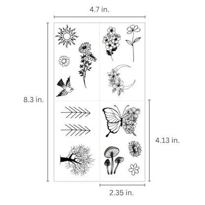One Grace Mini Nature Temporary Tattoos - Realistic Long Lasting Waterproof Tiny Tattoos - Black and White Butterflies Bird Flower Rose Tree Branch Boho Small Tattoos for Women and Men Avelisse
