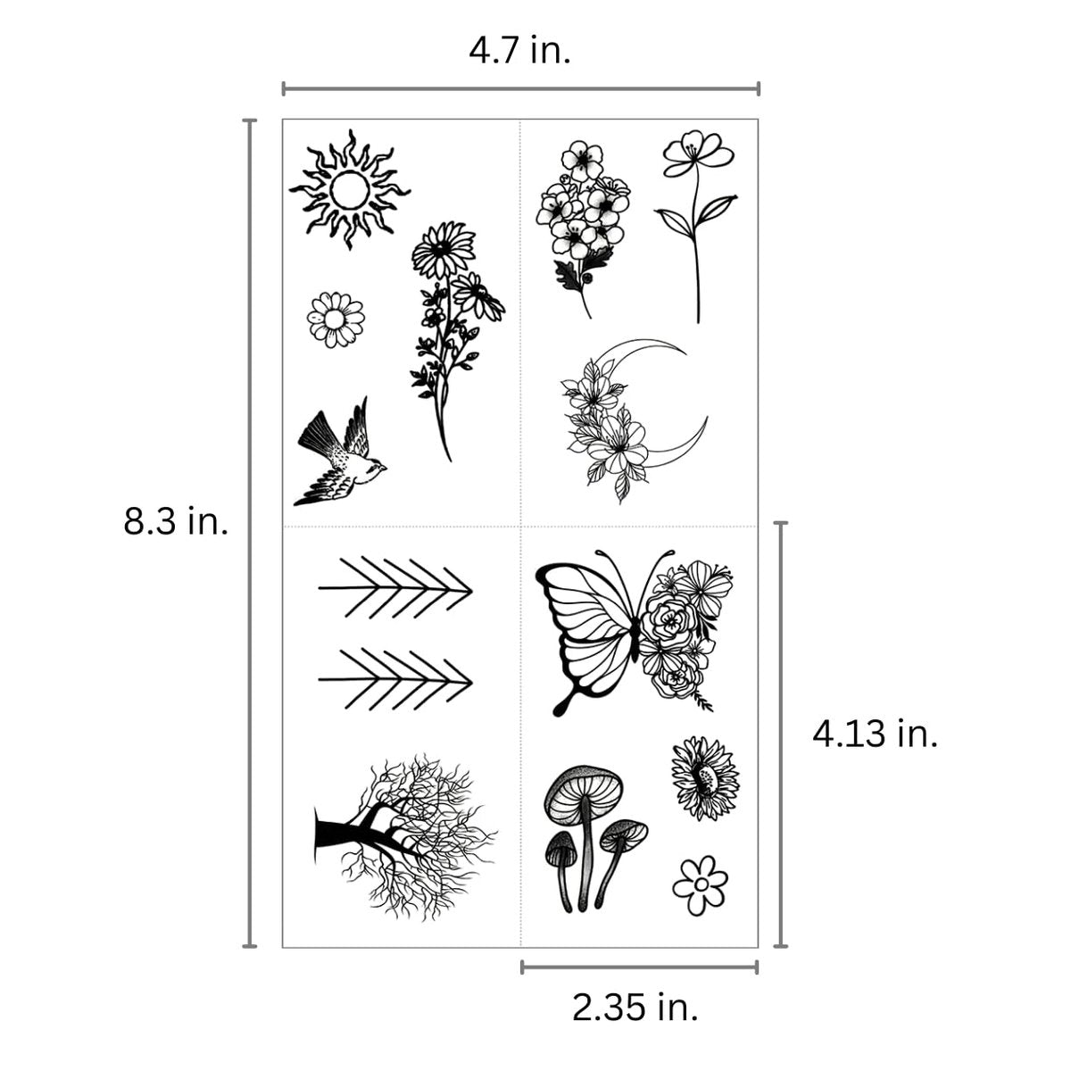 One Grace Mini Nature Temporary Tattoos - Realistic Long Lasting Waterproof Tiny Tattoos - Black and White Butterflies Bird Flower Rose Tree Branch Boho Small Tattoos for Women and Men Avelisse