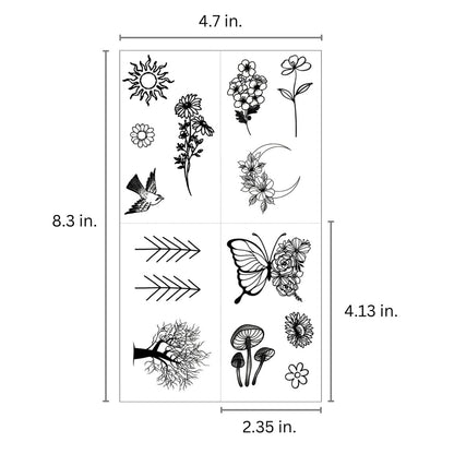 One Grace Mini Nature Temporary Tattoos - Realistic Long Lasting Waterproof Tiny Tattoos - Black and White Butterflies Bird Flower Rose Tree Branch Boho Small Tattoos for Women and Men Avelisse