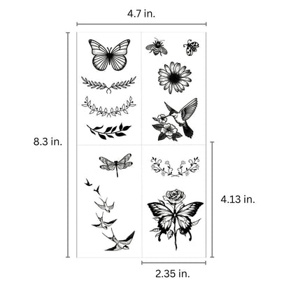 One Grace Mini Nature Temporary Tattoos - Realistic Long Lasting Waterproof Tiny Tattoos - Black and White Butterflies Bird Flower Rose Tree Branch Boho Small Tattoos for Women and Men Avelisse