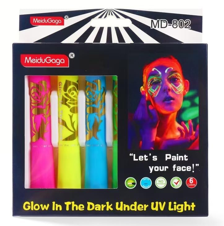 MeiduGaga Glow Face Body Paint - Neon Face Paint That Glows Under UV Black Light for Party Cosplay Halloween - görsel 15