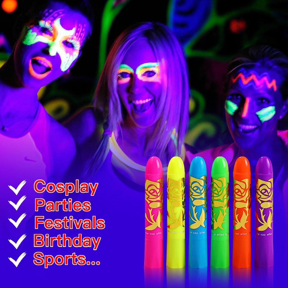 MeiduGaga Glow Face Body Paint - Neon Face Paint That Glows Under UV Black Light for Party Cosplay Halloween - görsel 13
