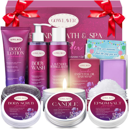 GOWLAVER Purple Spa Gift Basket for Women - Relaxation Stress Relief Self Care Kit Avelisse