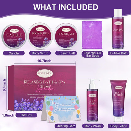 GOWLAVER Purple Spa Gift Basket for Women - Relaxation Stress Relief Self Care Kit Avelisse