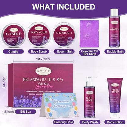 GOWLAVER Purple Spa Gift Basket for Women - Relaxation Stress Relief Self Care Kit Avelisse