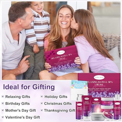 GOWLAVER Purple Spa Gift Basket for Women - Relaxation Stress Relief Self Care Kit Avelisse