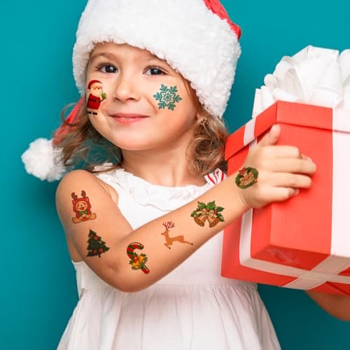 CHARLENT Christmas Temporary Tattoos for Kids - 74 Individual Sheets for Xmas Party Favors, Stocking Stuffers, and Holiday Fun - görsel 8
