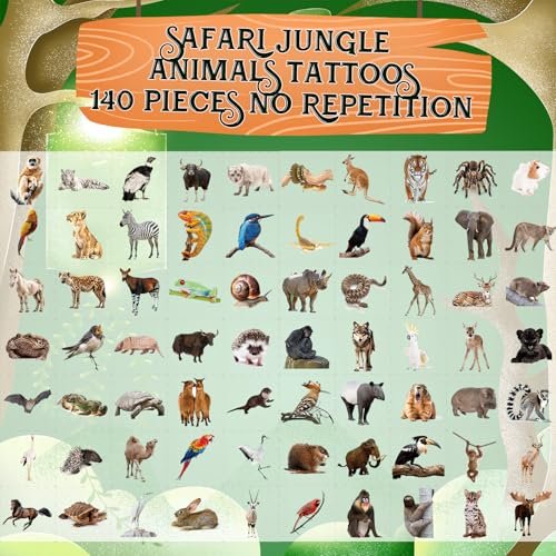 Fancy Land 140Pcs Safari Temporary Tattoos for Kids – Jungle Animal Individual Tattoos for Wild Theme Birthday Party Decorations, Favors, Baby Shower Supplies, Goodie Bag Stuffers - görsel 6