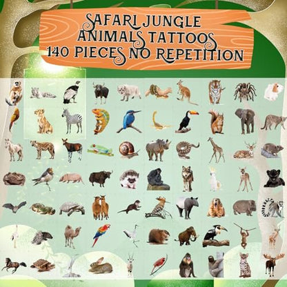 Fancy Land 140Pcs Safari Temporary Tattoos for Kids – Jungle Animal Individual Tattoos for Wild Theme Birthday Party Decorations, Favors, Baby Shower Supplies, Goodie Bag Stuffers
