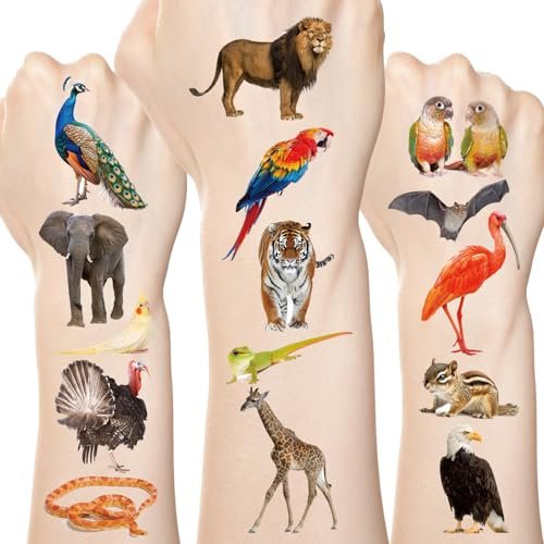 Fancy Land 140Pcs Safari Temporary Tattoos for Kids – Jungle Animal Individual Tattoos for Wild Theme Birthday Party Decorations, Favors, Baby Shower Supplies, Goodie Bag Stuffers - görsel 2