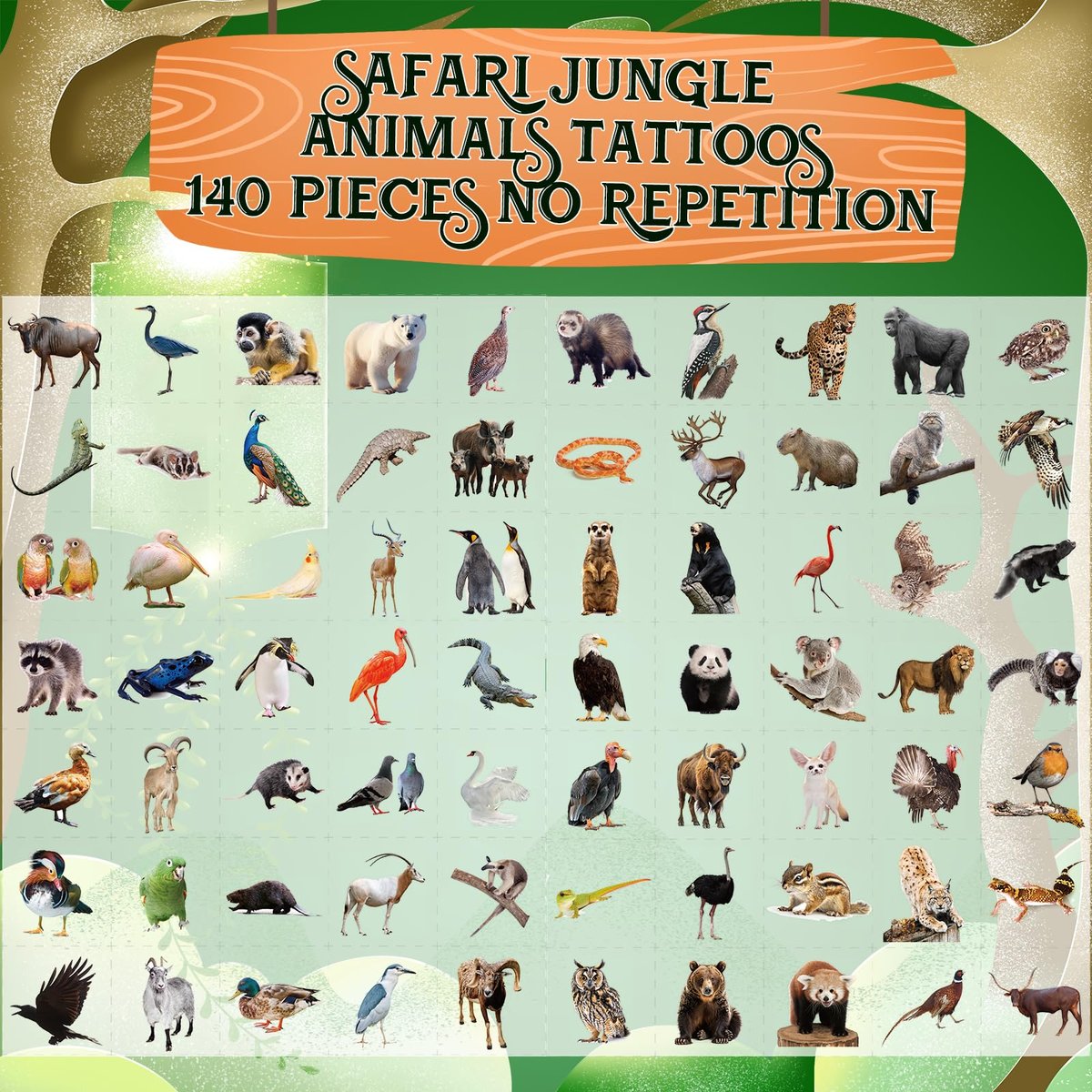 Fancy Land 140Pcs Safari Temporary Tattoos for Kids – Jungle Animal Individual Tattoos for Wild Theme Birthday Party Decorations, Favors, Baby Shower Supplies, Goodie Bag Stuffers - görsel 3