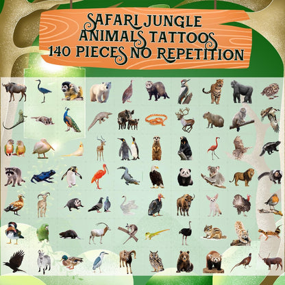 Fancy Land 140Pcs Safari Temporary Tattoos for Kids – Jungle Animal Individual Tattoos for Wild Theme Birthday Party Decorations, Favors, Baby Shower Supplies, Goodie Bag Stuffers
