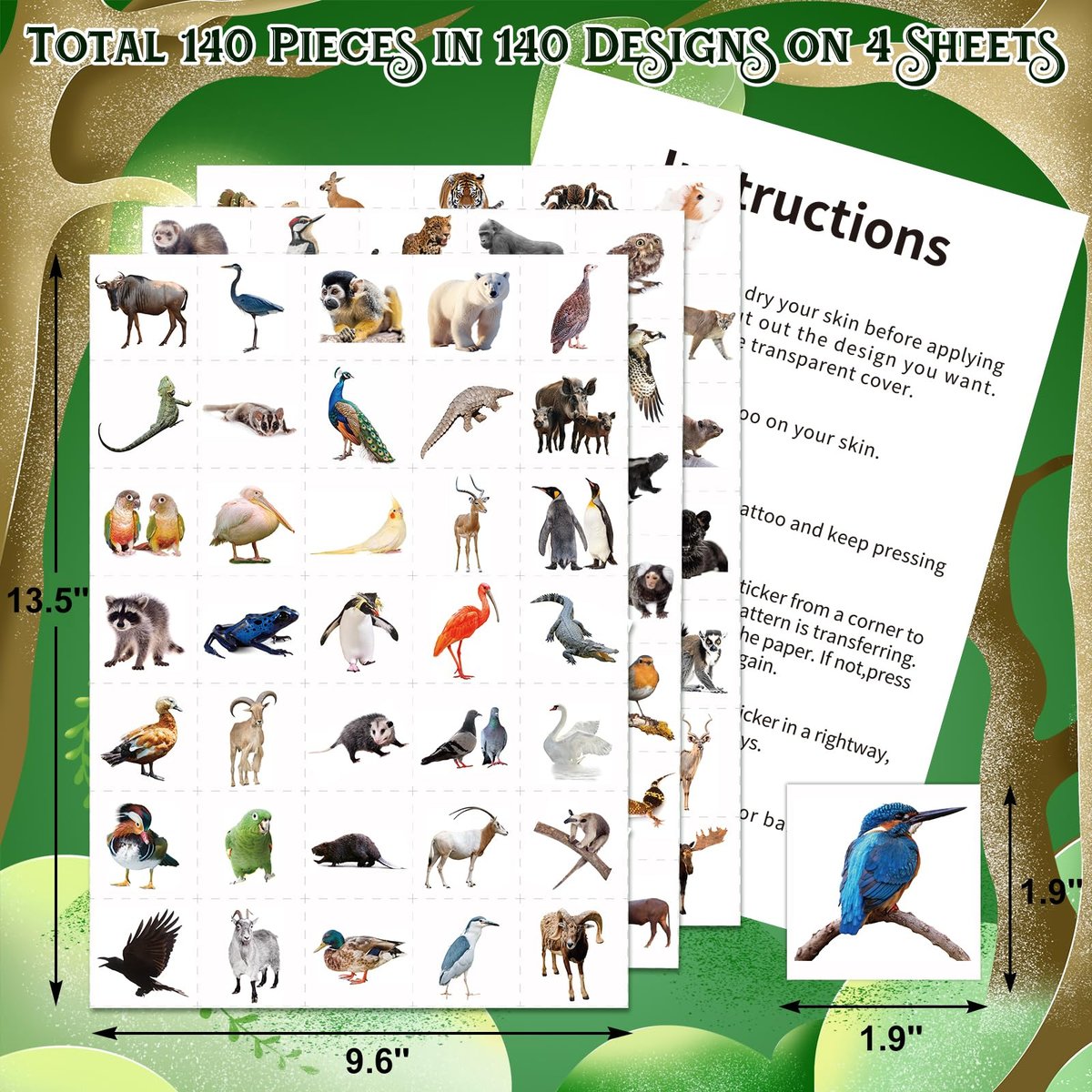 Fancy Land 140Pcs Safari Temporary Tattoos for Kids – Jungle Animal Individual Tattoos for Wild Theme Birthday Party Decorations, Favors, Baby Shower Supplies, Goodie Bag Stuffers - görsel 7