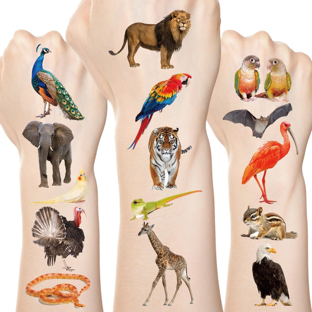 Fancy Land 140Pcs Safari Temporary Tattoos for Kids – Jungle Animal Individual Tattoos for Wild Theme Birthday Party Decorations, Favors, Baby Shower Supplies, Goodie Bag Stuffers - görsel 1