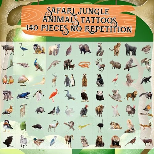 Fancy Land 140Pcs Safari Temporary Tattoos for Kids – Jungle Animal Individual Tattoos for Wild Theme Birthday Party Decorations, Favors, Baby Shower Supplies, Goodie Bag Stuffers - görsel 4