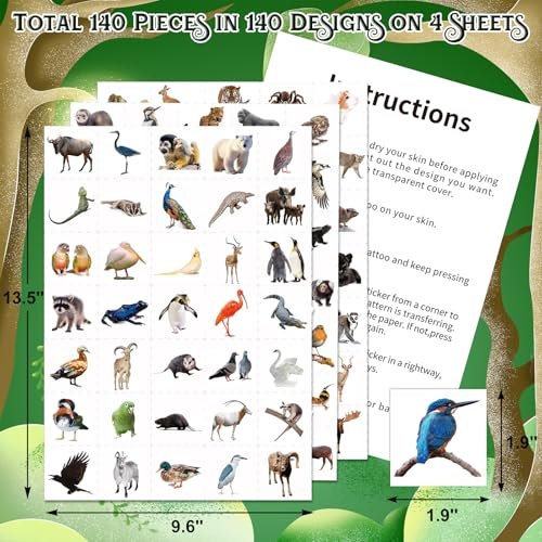 Fancy Land 140Pcs Safari Temporary Tattoos for Kids – Jungle Animal Individual Tattoos for Wild Theme Birthday Party Decorations, Favors, Baby Shower Supplies, Goodie Bag Stuffers - görsel 8