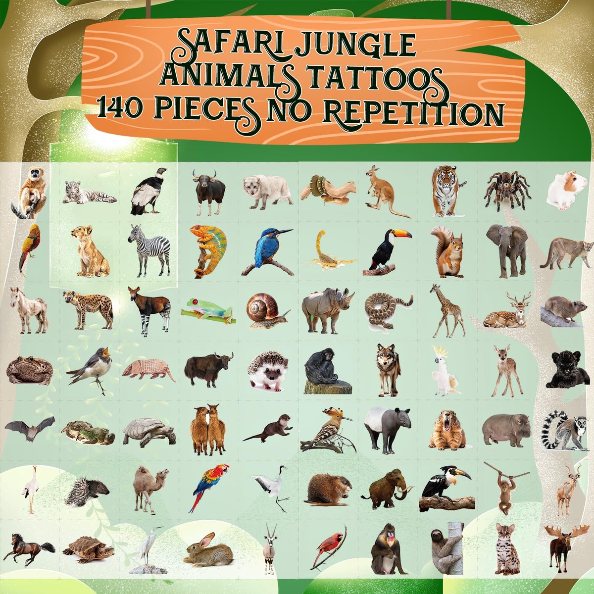Fancy Land 140Pcs Safari Temporary Tattoos for Kids – Jungle Animal Individual Tattoos for Wild Theme Birthday Party Decorations, Favors, Baby Shower Supplies, Goodie Bag Stuffers - görsel 5