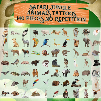Fancy Land 140Pcs Safari Temporary Tattoos for Kids – Jungle Animal Individual Tattoos for Wild Theme Birthday Party Decorations, Favors, Baby Shower Supplies, Goodie Bag Stuffers