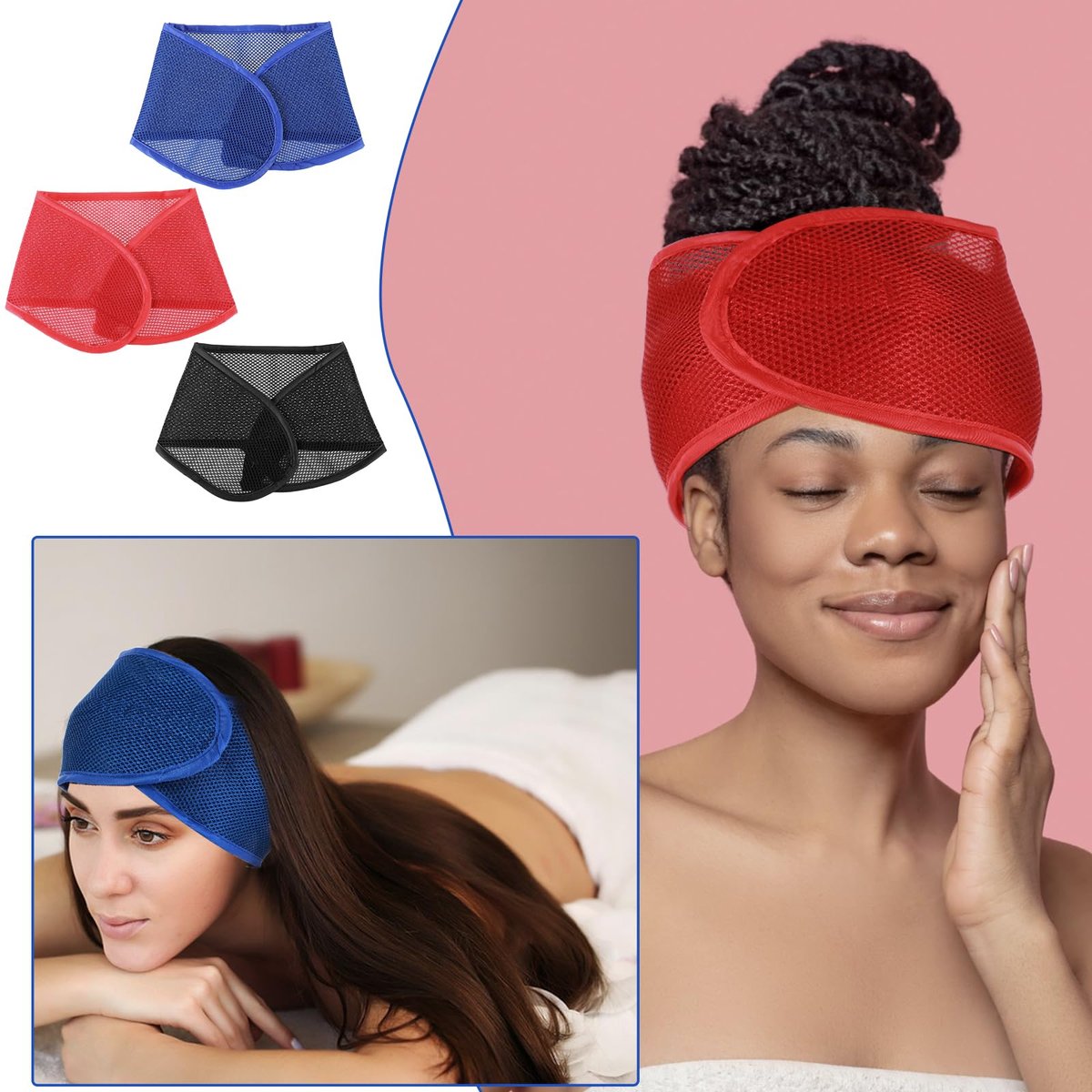 JJUNW 4 Pack Mesh Hair Wraps for Black Women - Breathable Headbands for Sleeping, Face Wash, Spa, and Makeup - görsel 7
