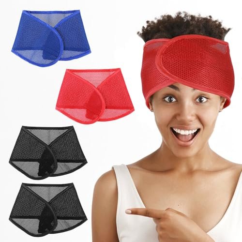 JJUNW 4 Pack Mesh Hair Wraps for Black Women - Breathable Headbands for Sleeping, Face Wash, Spa, and Makeup - görsel 2
