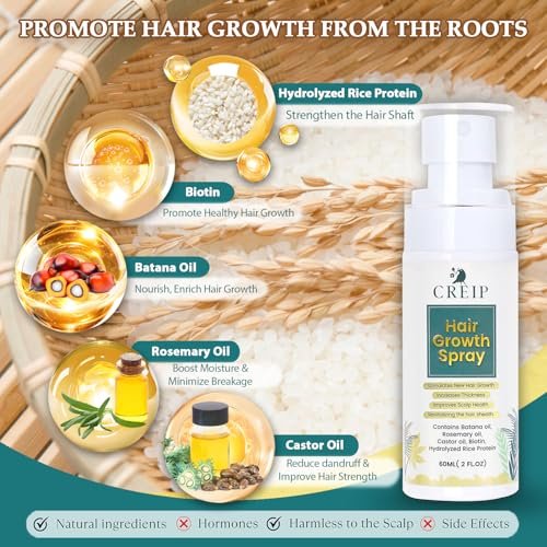 Natural Hair Growth Oil Spray with Batana, Castor, Rosemary Oil, Rice Water, and Biotin for Women and Men - 2 Fl Oz - görsel 3