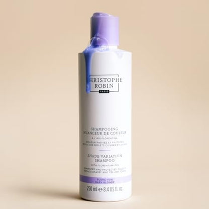 Christophe Robin Shade Variation Baby Blonde Toning Purple Shampoo with Florentina Iris - Neutralizes Brassy, Yellow Tones for Blonde, Bleached, Silver, Highlighted Hair (250ml)