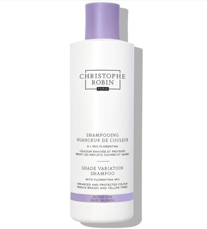 Christophe Robin Shade Variation Baby Blonde Toning Purple Shampoo with Florentina Iris - Neutralizes Brassy, Yellow Tones for Blonde, Bleached, Silver, Highlighted Hair (250ml)