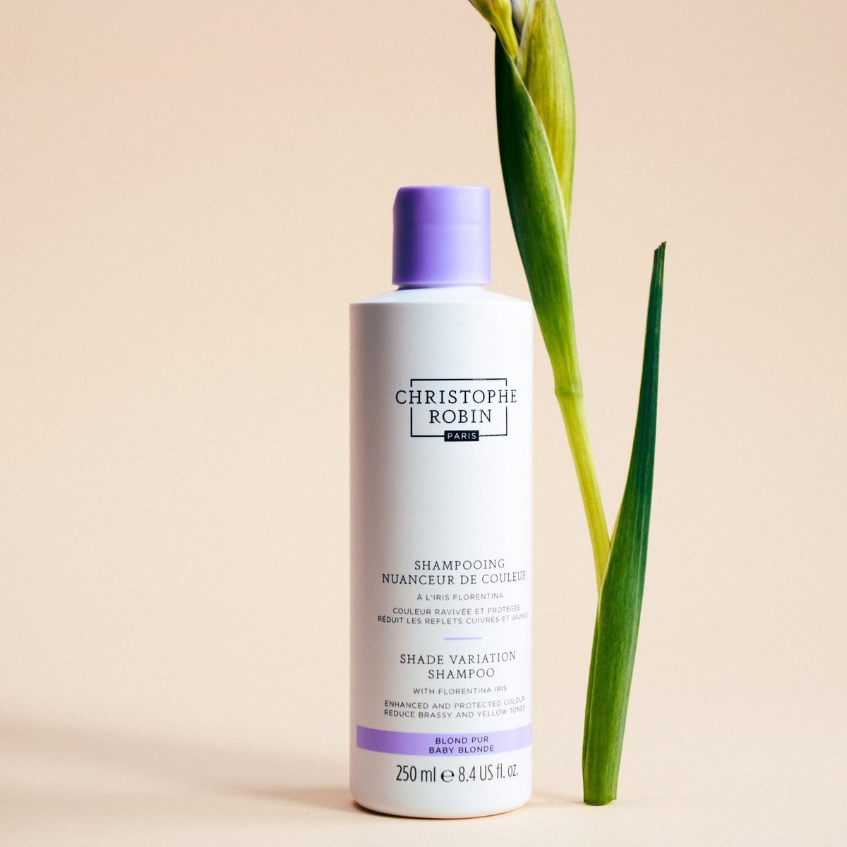 Christophe Robin Shade Variation Baby Blonde Toning Purple Shampoo with Florentina Iris - Neutralizes Brassy, Yellow Tones for Blonde, Bleached, Silver, Highlighted Hair (250ml) - görsel 5