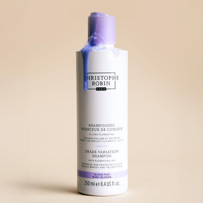 Christophe Robin Shade Variation Baby Blonde Toning Purple Shampoo with Florentina Iris - Neutralizes Brassy, Yellow Tones for Blonde, Bleached, Silver, Highlighted Hair (250ml)