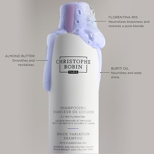 Christophe Robin Shade Variation Baby Blonde Toning Purple Shampoo with Florentina Iris - Neutralizes Brassy, Yellow Tones for Blonde, Bleached, Silver, Highlighted Hair (250ml) - görsel 12