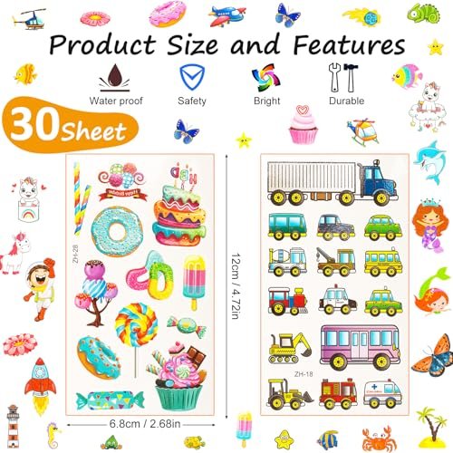Habett 300+ Mixed Styles Temporary Tattoos for Kids - Space, Dinosaur, Animals, Butterfly, Fish Stickers Set for Birthday Party Favors - görsel 12