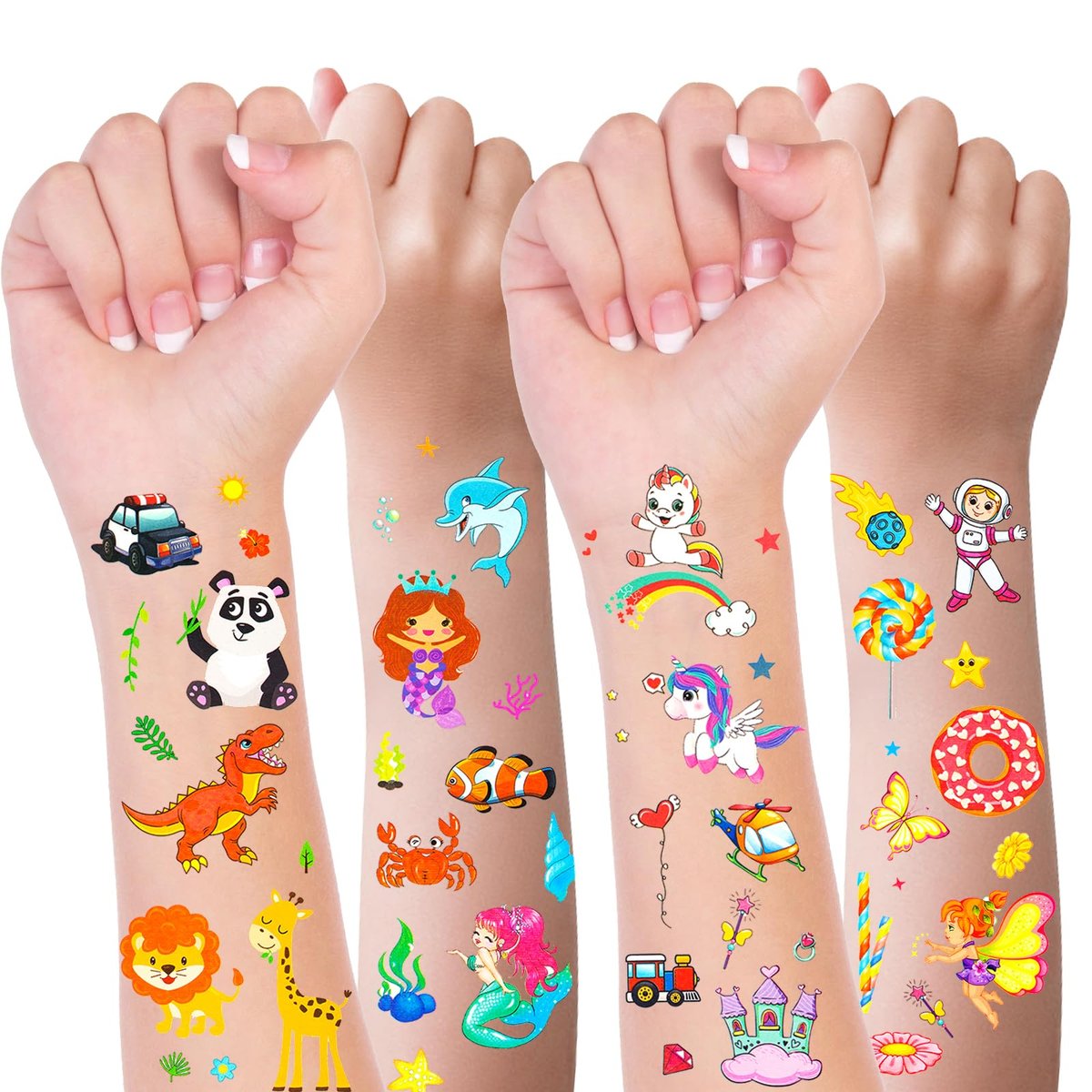 Habett 300+ Mixed Styles Temporary Tattoos for Kids - Space, Dinosaur, Animals, Butterfly, Fish Stickers Set for Birthday Party Favors - görsel 1