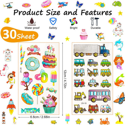 Habett 300+ Mixed Styles Temporary Tattoos for Kids - Space, Dinosaur, Animals, Butterfly, Fish Stickers Set for Birthday Party Favors