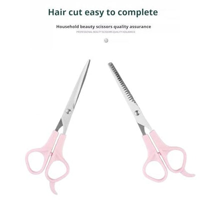 TIKMNO Pink Stainless Steel Hair Cutting Shears Set – 6.7in Professional Barber Scissors & Thinning Shears for Women, Men & Kids