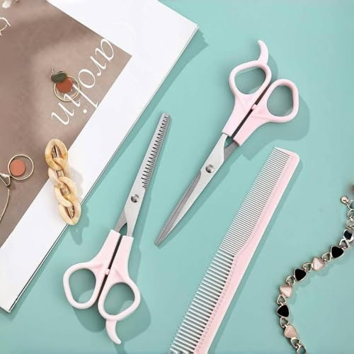 TIKMNO Pink Stainless Steel Hair Cutting Shears Set – 6.7in Professional Barber Scissors & Thinning Shears for Women, Men & Kids - görsel 10