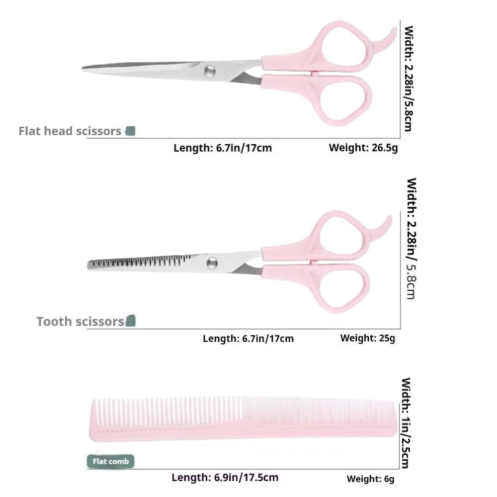 TIKMNO Pink Stainless Steel Hair Cutting Shears Set – 6.7in Professional Barber Scissors & Thinning Shears for Women, Men & Kids - görsel 3