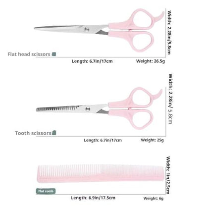 TIKMNO Pink Stainless Steel Hair Cutting Shears Set – 6.7in Professional Barber Scissors & Thinning Shears for Women, Men & Kids
