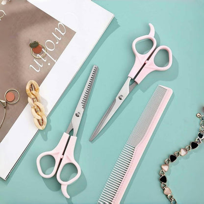 TIKMNO Pink Stainless Steel Hair Cutting Shears Set – 6.7in Professional Barber Scissors & Thinning Shears for Women, Men & Kids