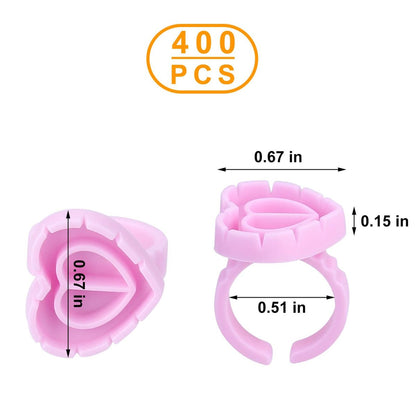 400-Pack Glue Cups & Rings for Eyelash Extensions - Pink Polypropylene Lash Adhesive Holders