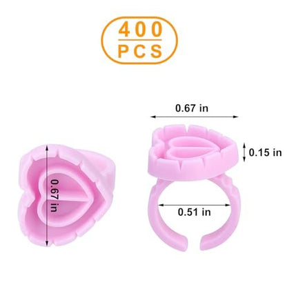 400-Pack Glue Cups & Rings for Eyelash Extensions - Pink Polypropylene Lash Adhesive Holders