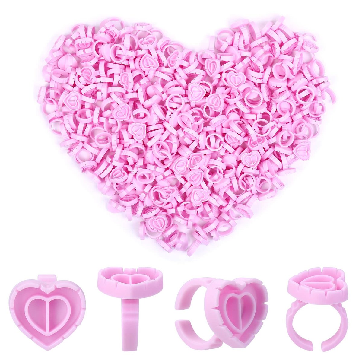 400-Pack Glue Cups & Rings for Eyelash Extensions - Pink Polypropylene Lash Adhesive Holders - görsel 1