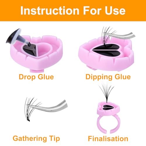 400-Pack Glue Cups & Rings for Eyelash Extensions - Pink Polypropylene Lash Adhesive Holders - görsel 6