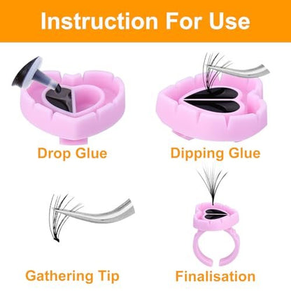 400-Pack Glue Cups & Rings for Eyelash Extensions - Pink Polypropylene Lash Adhesive Holders