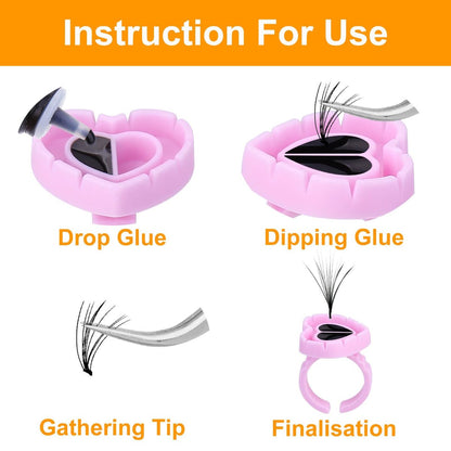 400-Pack Glue Cups & Rings for Eyelash Extensions - Pink Polypropylene Lash Adhesive Holders