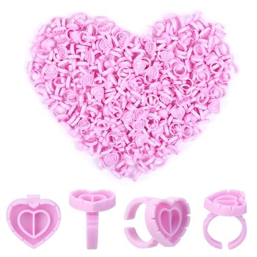 400-Pack Glue Cups & Rings for Eyelash Extensions - Pink Polypropylene Lash Adhesive Holders - görsel 2
